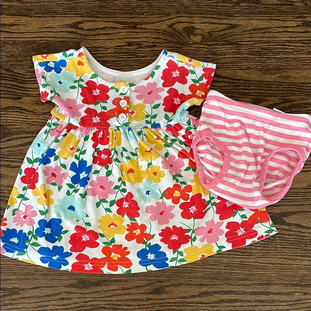 Hanna Andersson Floral Dress and Striped Bloomers Set